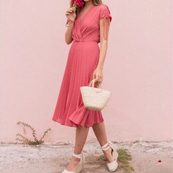 Gal Meets Glam Angelica Pleated Midi Dress Pink Size 8 Feminine‎ Romantic - Picture 1 of 10